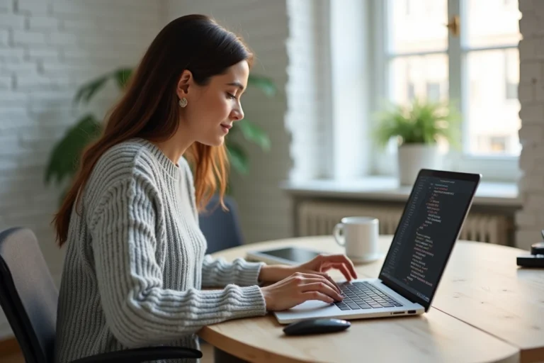 Femme tapant sur un clavier mécanique pour insérer un signe spécial attention sur ordinateur