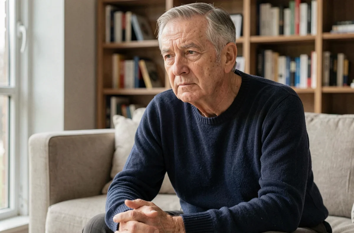Homme âgé pensif illustrant les conséquences cognitives et émotionnelles de la leucopathie Fazekas 2