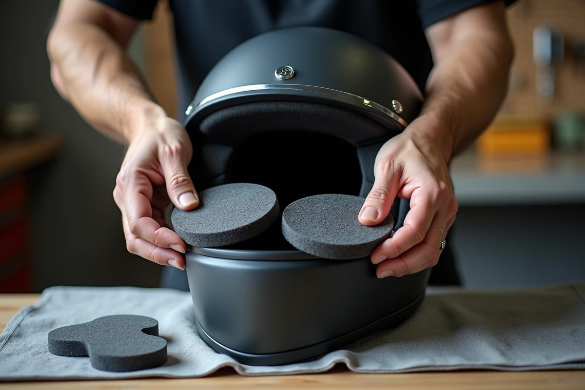 Remplacement des mousses de joue d'un casque moto par une épaisseur inférieure pour plus de confort